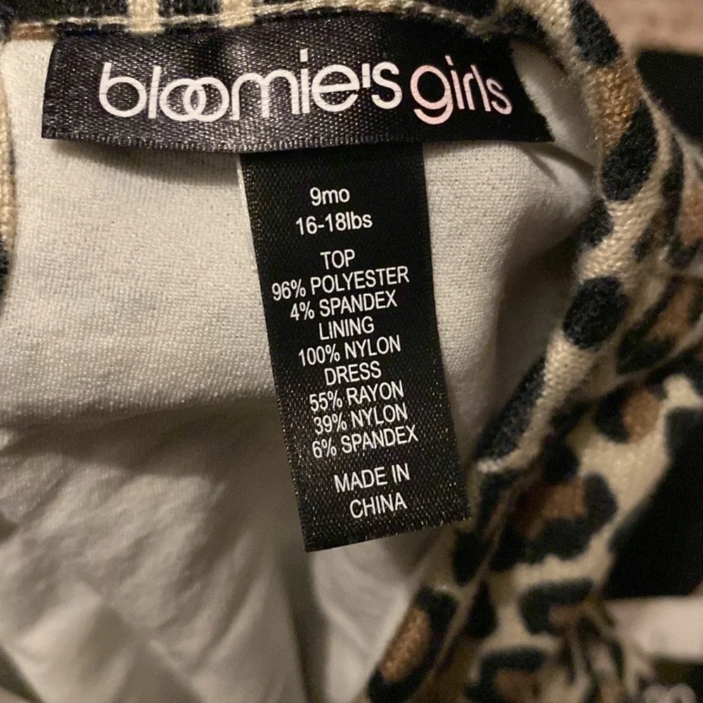 Bloomies girls extra soft top of dress size 9 months leopard top with solid blk